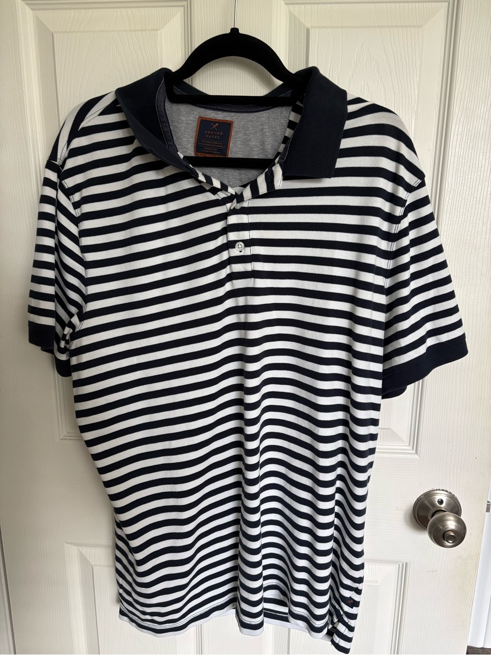 Denver Hayes Navy & White Striped Polo
